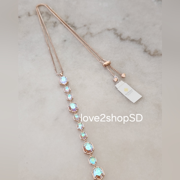 Kendra Scott 14K Rose Gold Plated Dichroic Darrell Y Necklace NWT RARE - Picture 3 of 3